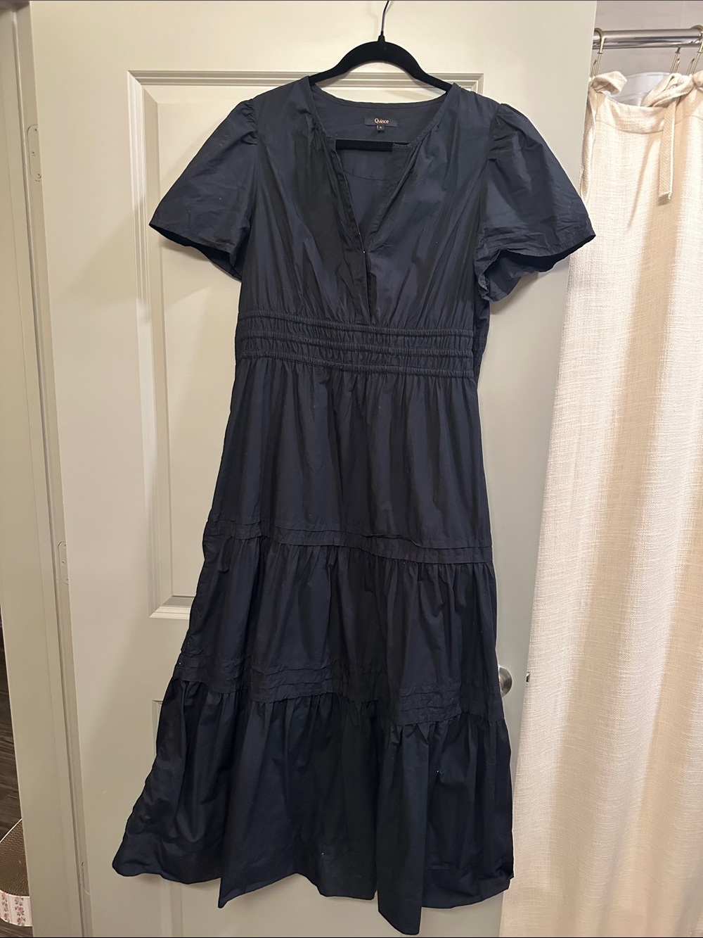 Quince Black Tiered Midi Dress